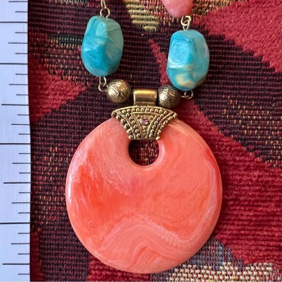 Vintage Faux Coral & Turquoise Statement Necklace - Picture 4 of 6